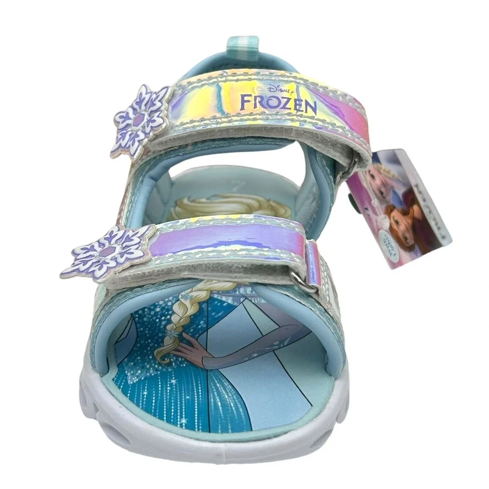 Disney Frozen Anna &‎ Elsa Toddler Girl's Light-up Sandals Size 7 Silver/Aqua